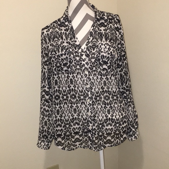 NY & Co Black and White Leopard Blouse - Picture 2 of 5